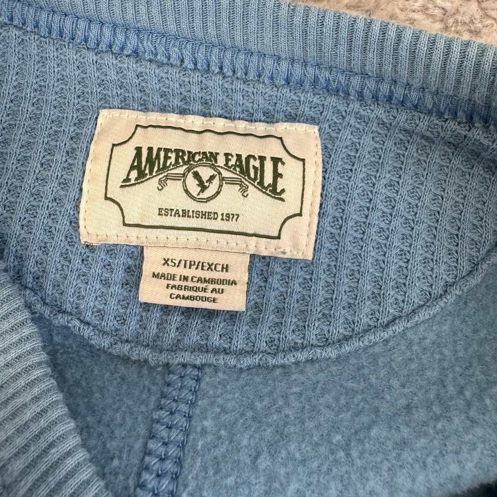 American Eagle Sweatshirt Womens XS Blue Eagle 1977 Crewneck Pullover Fleece - Picture 5 of 6